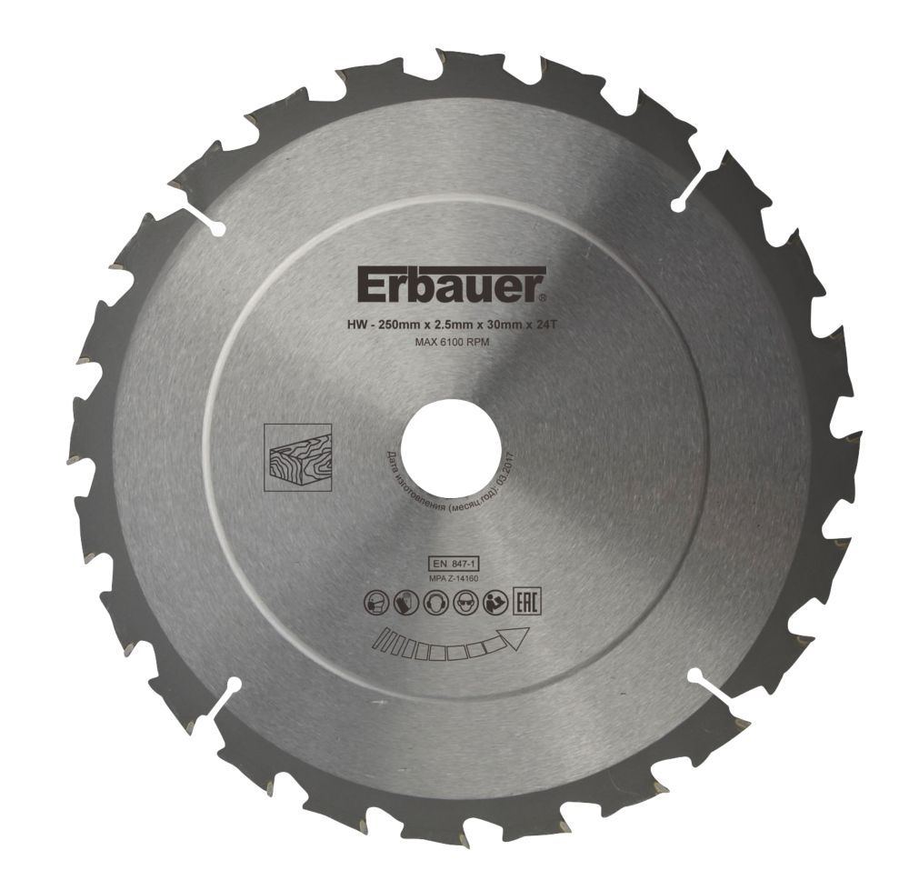 Erbauer Wood TCT Saw Blade 250mm X 30mm 24T Screwfix