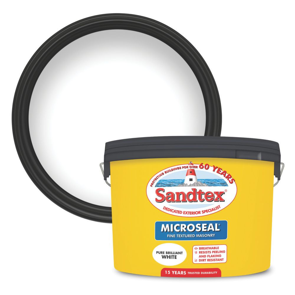 Sandtex Fine Textured Masonry Paint Pure Brilliant White 10ltr Masonry Paints Screwfix Ie