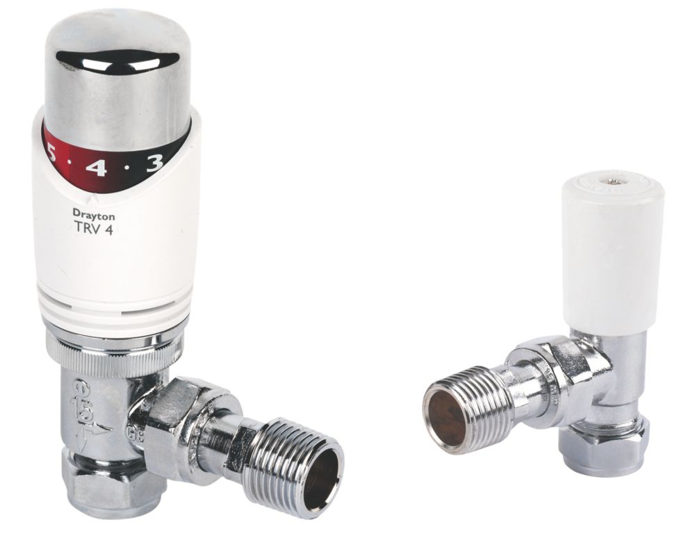 Drayton Trv4 White Chrome Angled Trv Lockshield 15mm X Thermostatic Radiator Valves Screwfix Ie
