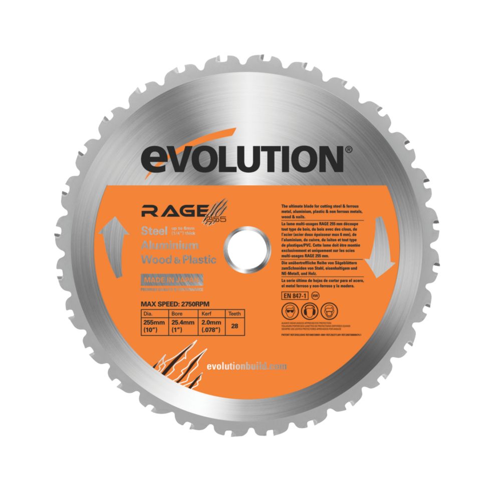Evolution Circular Saw Blade 255 X 25 4mm 28t Circular Saw