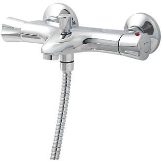 057 CHROME WALL MOUNTED 1/4 TURN THERMOSTATIC BATH SHOWER MIXER TAPS 