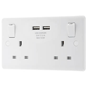USB 3.1A Charger Sockets Metal Clad for Workshop Double Switched Power Socket 
