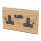 Varilight  13AX 2-Gang Unswitched Socket + 2.1A 10.5W 2-Outlet Type A USB Charger Classic Oak with Black Inserts
