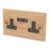 Varilight  13AX 2-Gang Unswitched Socket + 2.1A 10.5W 2-Outlet Type A USB Charger Classic Oak with Black Inserts
