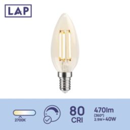 LAP  E14 Candle LED Light Bulb Clear 470lm 2.9W 4 Pack