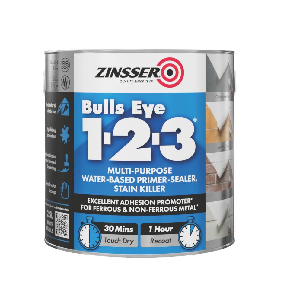 Zinsser Bulls Eye 123 2.5Ltr White Matt Stain Block Interior