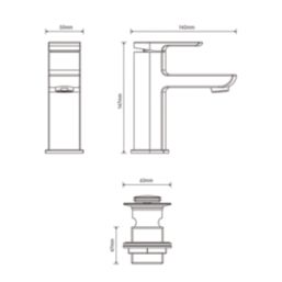 Aqualisa Downtown Black 147mm Standard Lever Mono Basin Pillar Tap  With Clicker Waste