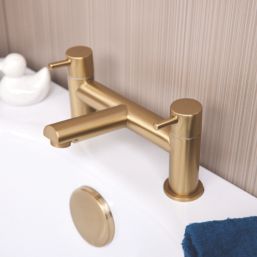 ETAL Juke Brushed Brass 112mm Deck Mounted Lever 2 Tap Holes Bath Mixer Tap