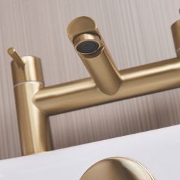 ETAL Juke Brushed Brass 112mm Deck Mounted Lever 2 Tap Holes Bath Mixer Tap
