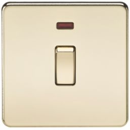 Knightsbridge  20A 1-Gang DP Control Switch Polished Brass with LED