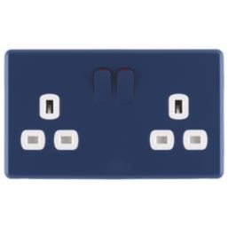 Arlec  13A 2-Gang SP Switched Socket Blue  with White Inserts