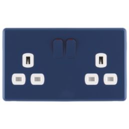 Arlec  13A 2-Gang SP Switched Socket Blue  with White Inserts