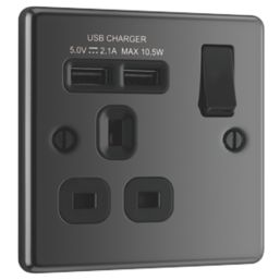 LAP  13A 1-Gang SP Switched Socket + 2.1A 10.5W 2-Outlet Type A USB Charger Black Nickel with Black Inserts