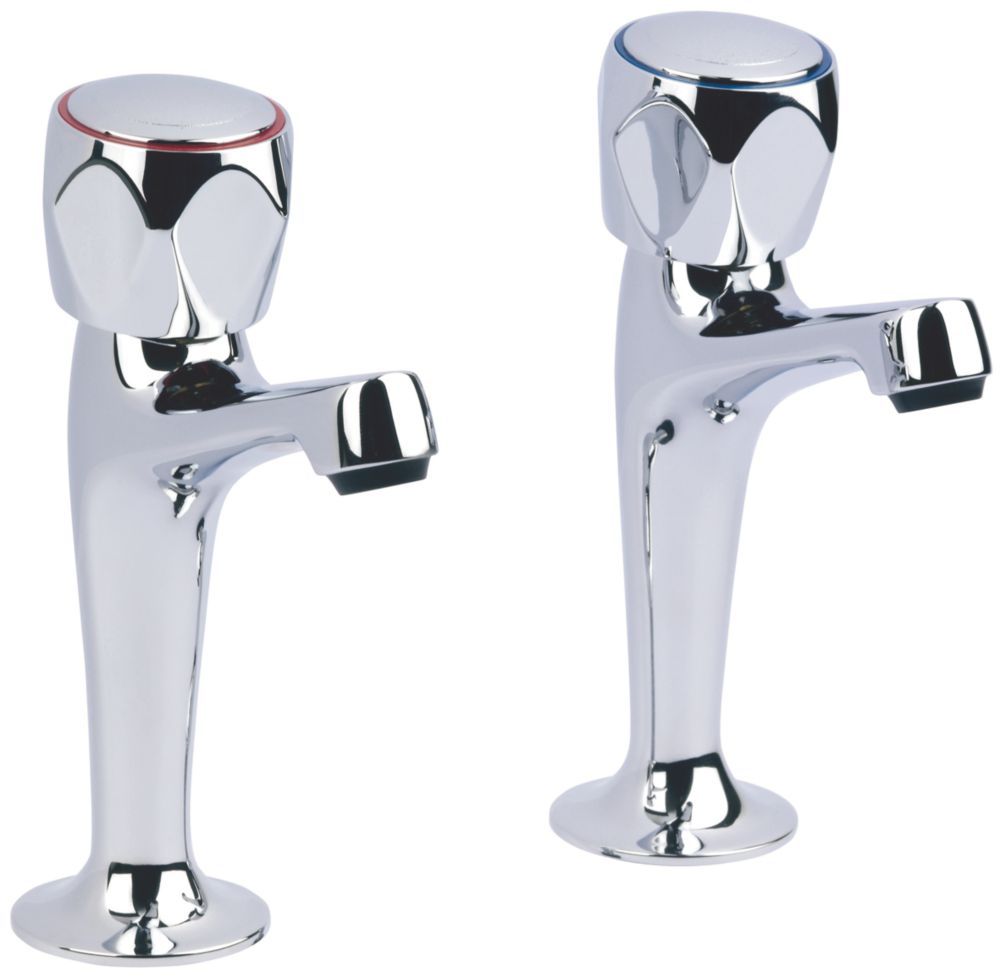 Essentials Pillar Round Head High Neck Sink Taps Chrome 1 Pair - Screwfix