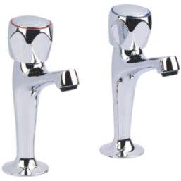 Essentials  Pillar Round Head High Neck Sink Taps Chrome 1 Pair