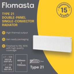 Flomasta 400mm x 1100mm 3591BTU White Type 21 Convector Radiator
