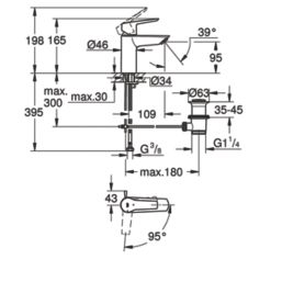 Grohe Start Matt Black 165mm Standard Lever Mono Basin Mixer Tap  With Pop-Up Waste