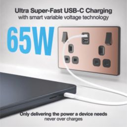 British General Evolve 13A 2-Gang SP Switched Socket + 3.25A 65W 2-Outlet Type C USB Charger Copper with Black Inserts
