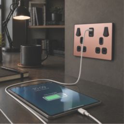 British General Evolve 13A 2-Gang SP Switched Socket + 3.25A 65W 2-Outlet Type C USB Charger Copper with Black Inserts