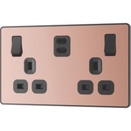 British General Evolve 13A 2-Gang SP Switched Socket + 3.25A 65W 2-Outlet Type C USB Charger Copper with Black Inserts