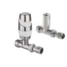 Terrier  15mm x 1/2" White/Chrome Straight & L/S Standard Thermostatic Radiator Valve & Lockshield
