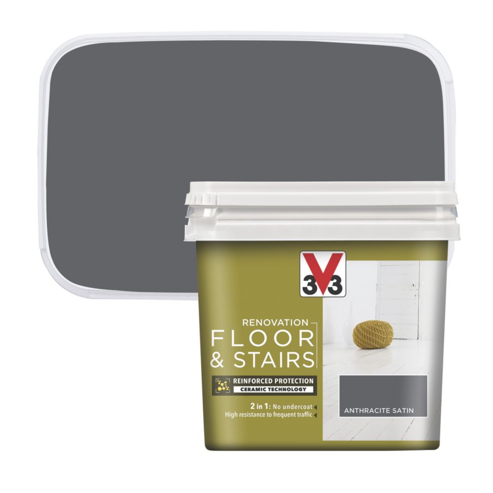 V33 Satin Anthracite Grey Acrylic Floor & Stair Paint 750ml Screwfix