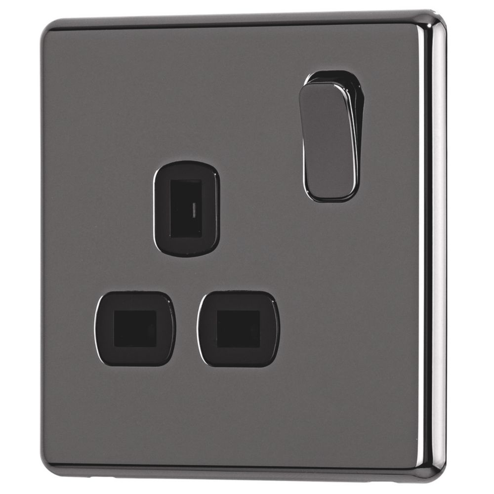 Arlec 13A 1-Gang SP Switched Socket Black Nickel with Black Inserts ...