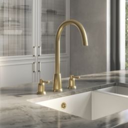ETAL Cuthbert Dual Lever 3-Hole Kitchen Tap Brushed Brass