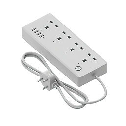 Calex 13A 4-Gang Switched Surge-Protected Smart Extension Lead + 3.1A 4-Outlet Type A USB Charger White 1.4m