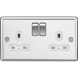 Knightsbridge  13A 2-Gang DP Switched Double Socket Polished Chrome  with White Inserts