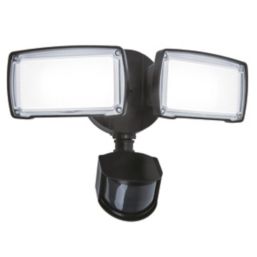 Lutec Chimera Outdoor LED Twin Head Floodlight With PIR & Photocell Sensor Black 21.2W 2350lm