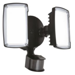 Lutec Chimera Outdoor LED Twin Head Floodlight With PIR & Photocell Sensor Black 21.2W 2350lm