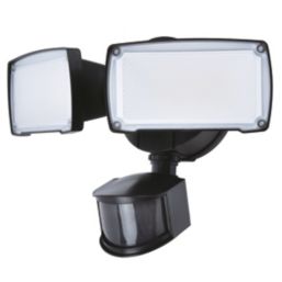 Lutec Chimera Outdoor LED Twin Head Floodlight With PIR & Photocell Sensor Black 21.2W 2350lm