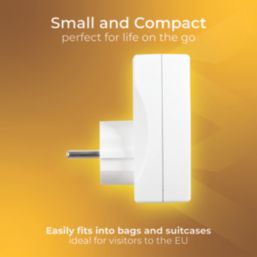 Masterplug Travel Power 13A Unfused Adaptor + 2.1A 10.5W 2-Outlet Type A & C USB Charger White