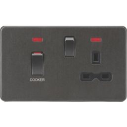Knightsbridge  45A 2-Gang DP Cooker Switch & 13A DP Switched Socket Smoked Bronze with LED with Black Inserts