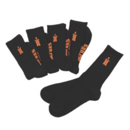 Scruffs Worker Reinforced Toe & Heel Socks Black 7-9.5 5 Pack