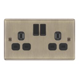 LAP  13A 2-Gang SP Switched Socket Antique Brass  with Black Inserts