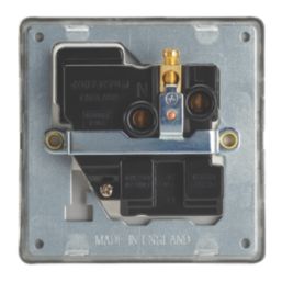 Contactum Lyric 13A 1-Gang DP Switched Socket Outlet Brushed Steel  with White Inserts