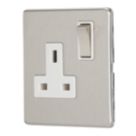 Contactum Lyric 13A 1-Gang DP Switched Socket Outlet Brushed Steel  with White Inserts
