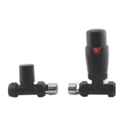 ETAL Danva 15mm x 1/2" Satin Black Straight & L/S Modern Thermostatic Radiator Valve & Lockshield