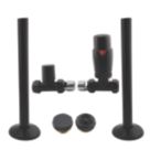 ETAL Danva 15mm x 1/2" Satin Black Straight & L/S Modern Thermostatic Radiator Valve & Lockshield