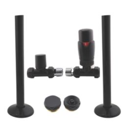 ETAL Danva 15mm x 1/2" Satin Black Straight & L/S Modern Thermostatic Radiator Valve & Lockshield