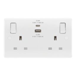 LAP  13A 2-Gang SP Switched Socket + 3A 22W 2-Outlet Type A & C USB Charger White