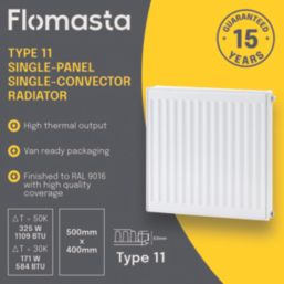 Flomasta 500mm x 400mm 1109BTU White Type 11 Convector Radiator