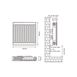 Flomasta 500mm x 400mm 1109BTU White Type 11 Convector Radiator