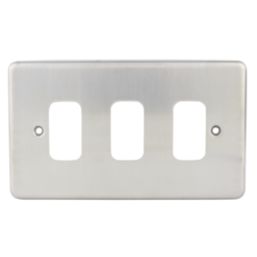 Hager Sollysta WRGP3BS 3-Module Grid Faceplate Brushed Steel