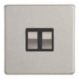 Contactum Lyric 10AX 2-Gang 2-Way Light Switch  Brushed Steel with Black Inserts