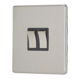 Contactum Lyric 10AX 2-Gang 2-Way Light Switch  Brushed Steel with Black Inserts