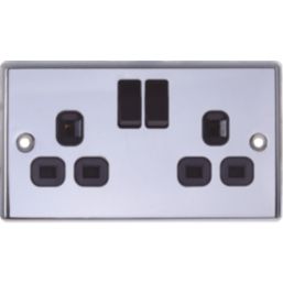 LAP  13A 2-Gang SP Switched Plug Sockets Polished Chrome  with Black Inserts 5 Pack