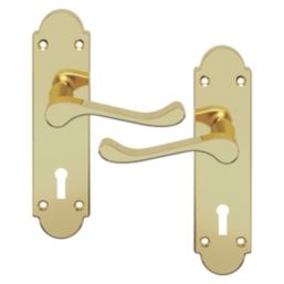 Cooke & Lewis Lulworth Lever on Backplate Lockable Handle Pair Polished Brass